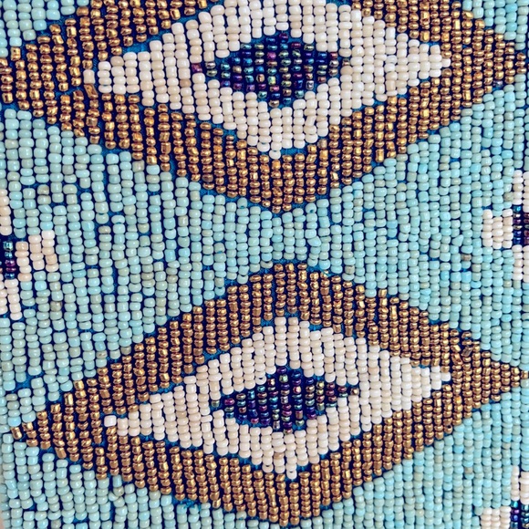 BoHo Lux Tribal Artesian Shimmer Beaded Clutch Wristlet Bag W/Lining & Zipper - Picture 3 of 4